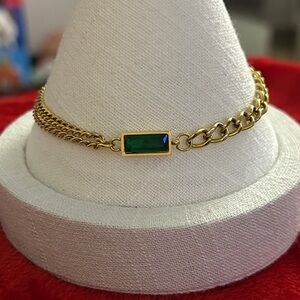 Oshena‎ designer beachwear double strand gold bracelet with emerald green stone